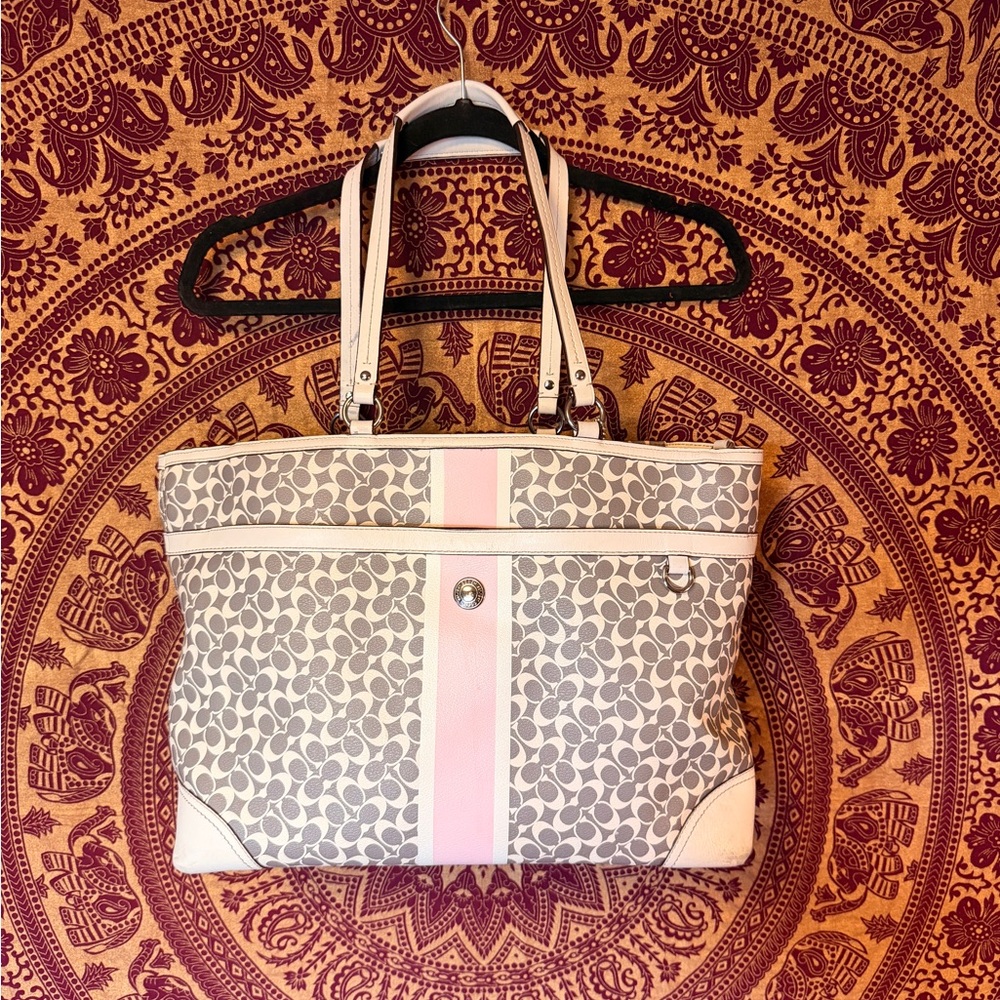 Coach Gray and Pink Signature Tote